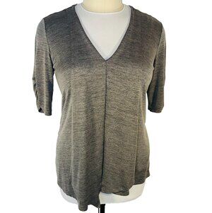 AB Studio Tunic Blouse Womens XL Olive Gray Cascade Front V-Neck Half Sleeve
